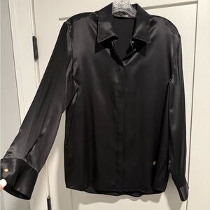 Roberto Cavalli Black Silk Long Sleeve Button Up Collared Blouse Top Blouse sz48